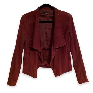 THEORY Burgundy Drape Front Suede Jacket, Size S/P